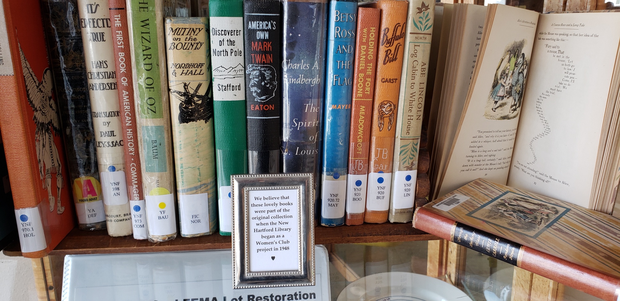 Books from the original New Hartford Library started by the Women's Club in 1948.